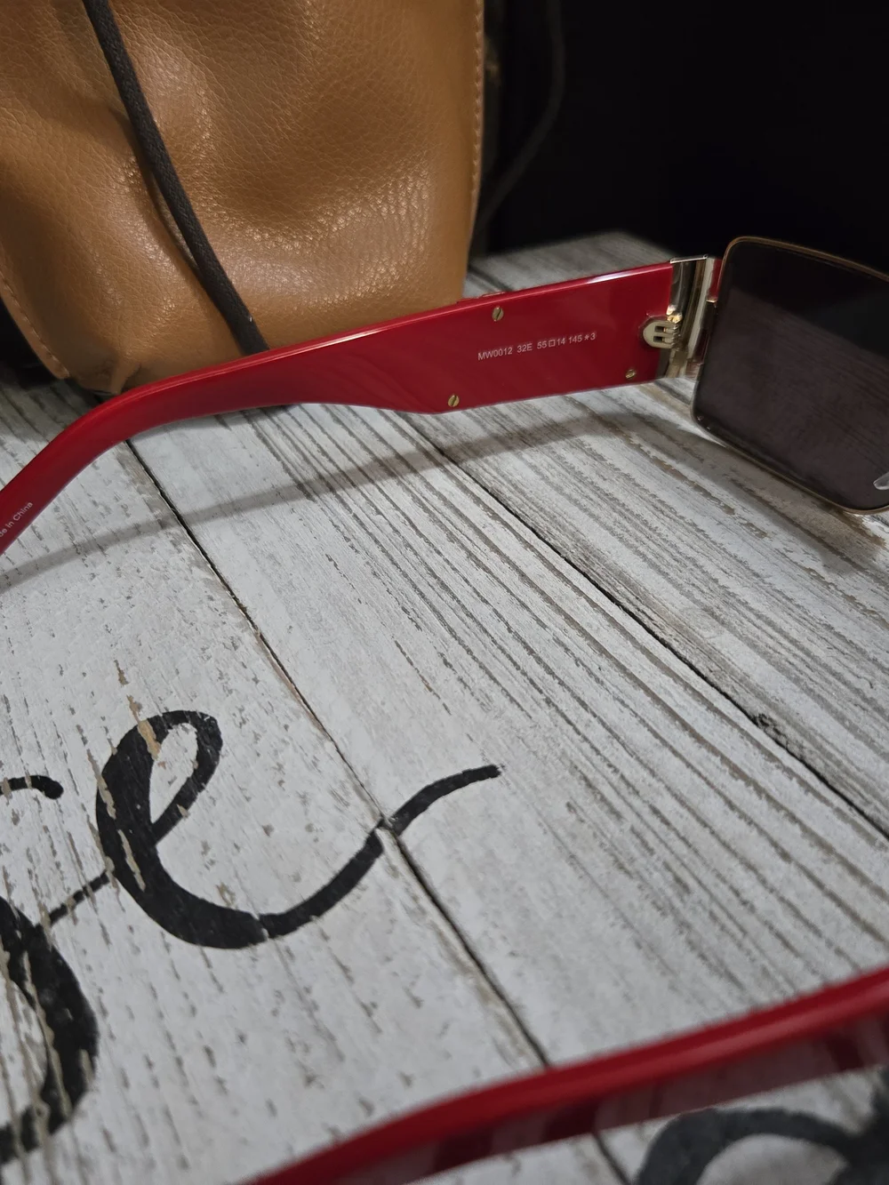 MCM MW0012 32E Red Gold Rectangle Sunglasses + Crossbody Case